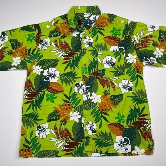 Vintage Aloha Shirt Hawaiian Button Green Beach Vacation Tropical Golf Fishing - Picture 1 of 12
